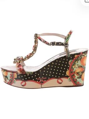 2010s Dolce & Gabbana Floral & Citrus Crystal Embellished Wedge Sandals